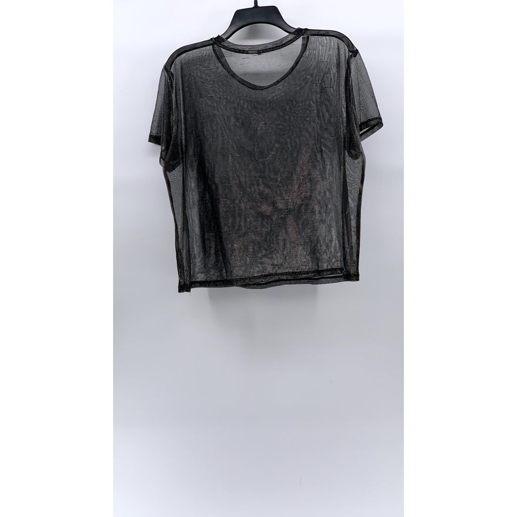 UNBRANDED Women's Black Crewneck Sheer Short Sleeve T-Shirt SZ M