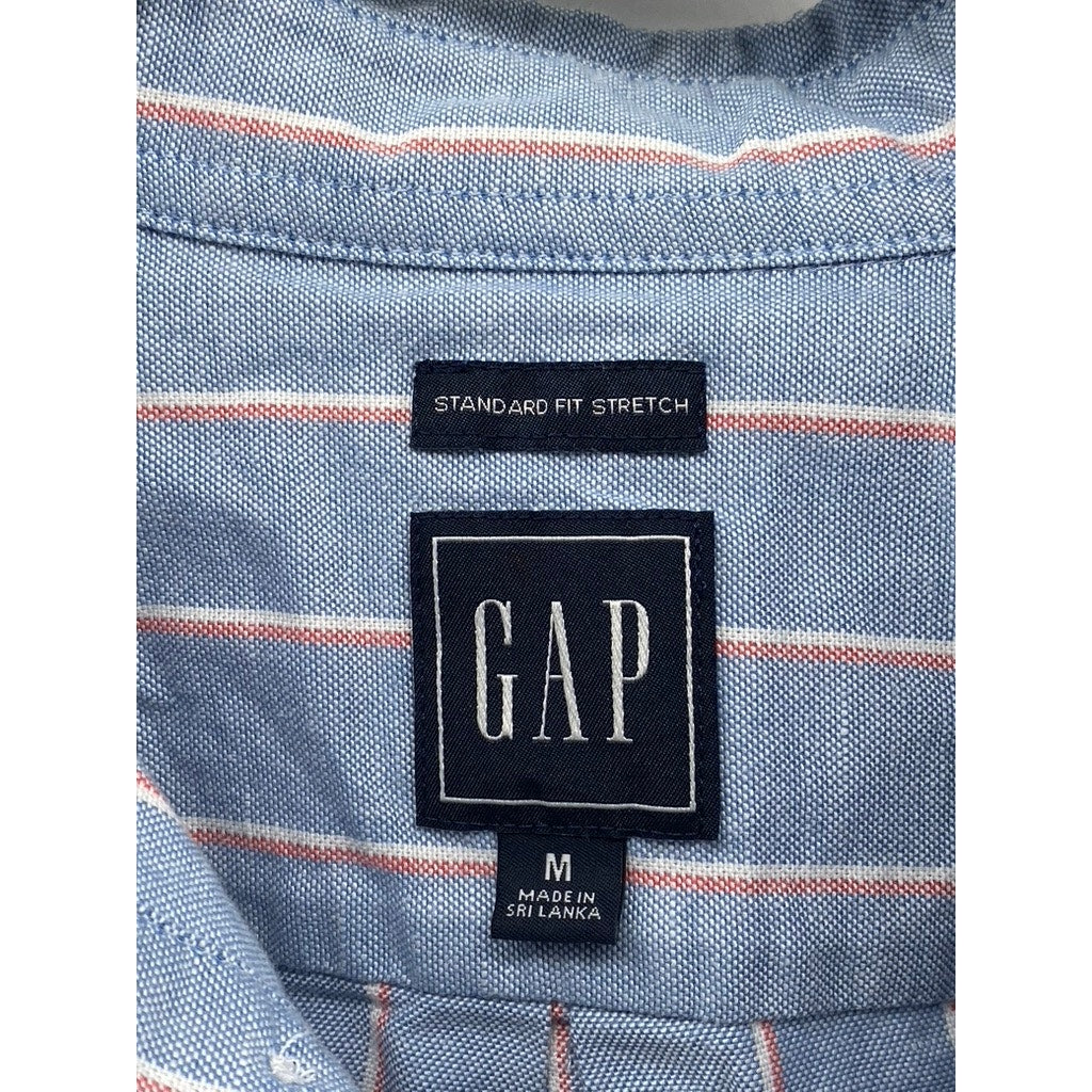 GAP Men's Blue-Pink Striped Standard-Fit Stretch Button-Up Oxford Shirt SZ M