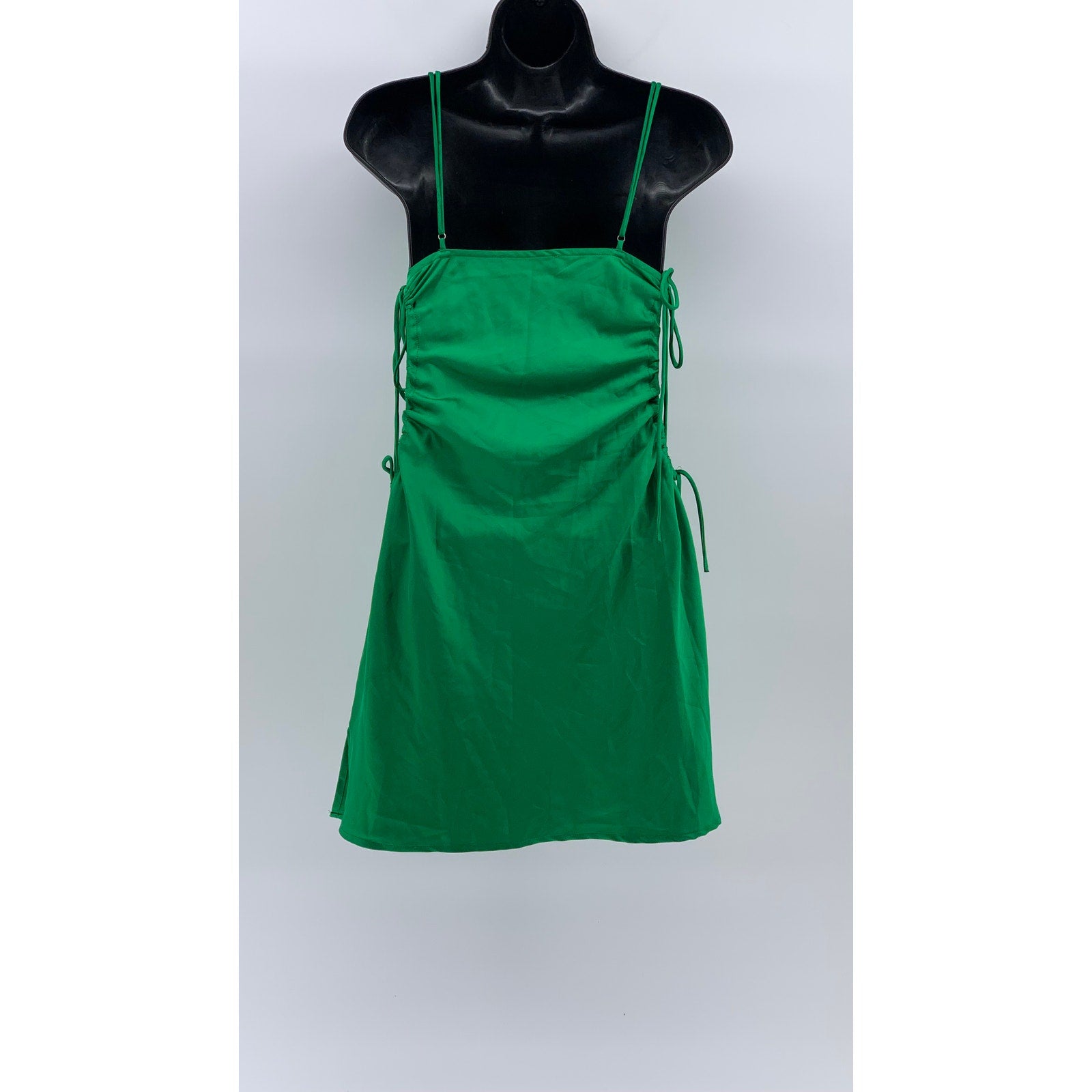 BEIGE BOTANY Women's Dark Green Satin Side-Cutout Cowl-Neck Bodycon Dress SZ S