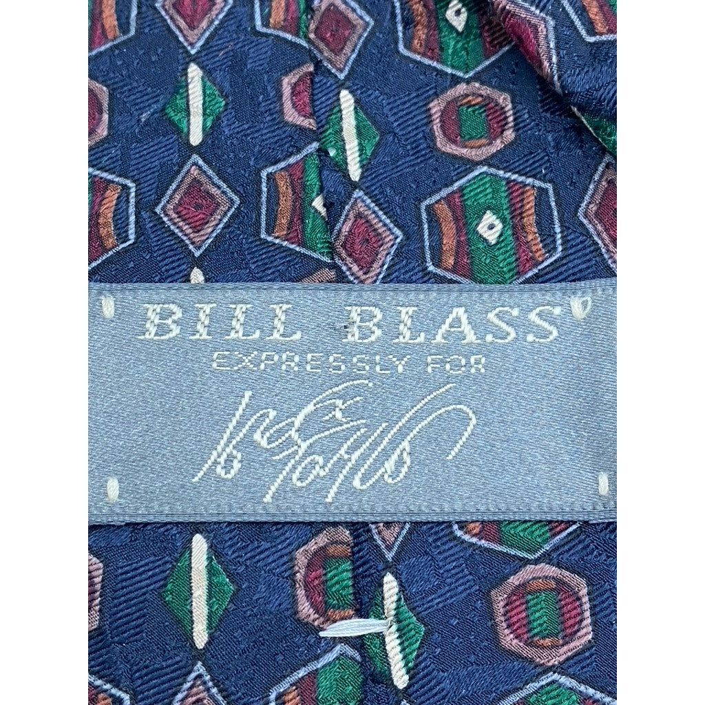 BILL BLASS Men's Vintage Navy Blue Printed Silk Tie SZ OS