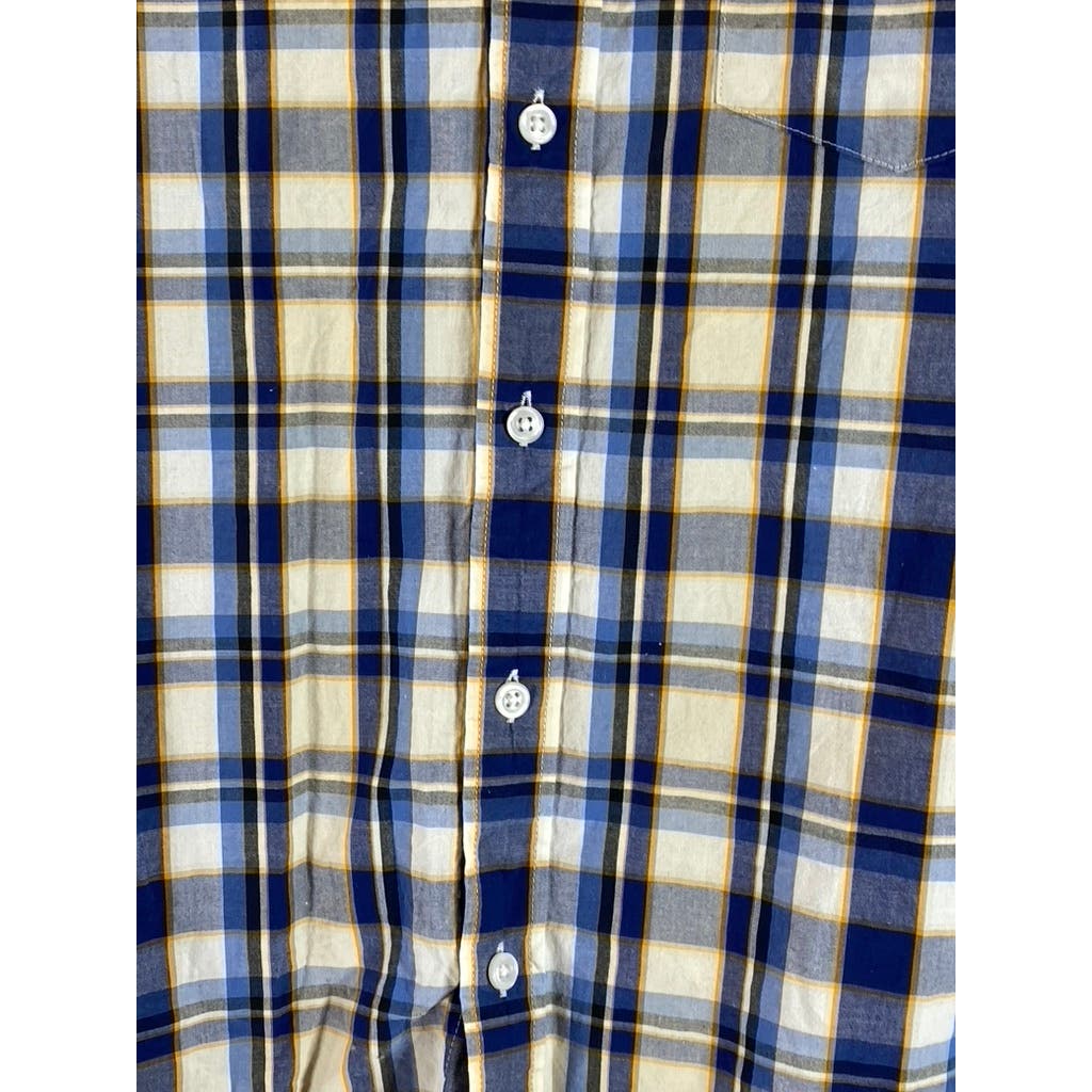 J.CREW Men's Blue/Yellow Plaid Flex Washed Slim-Fit Untucked Button-Up Shirt SZM