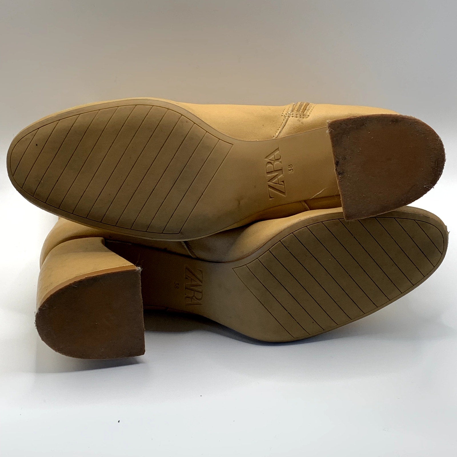 ZARA Women's Tan Faux-Leather Block-Heel Round-Toe Ankle Boots SZ 8