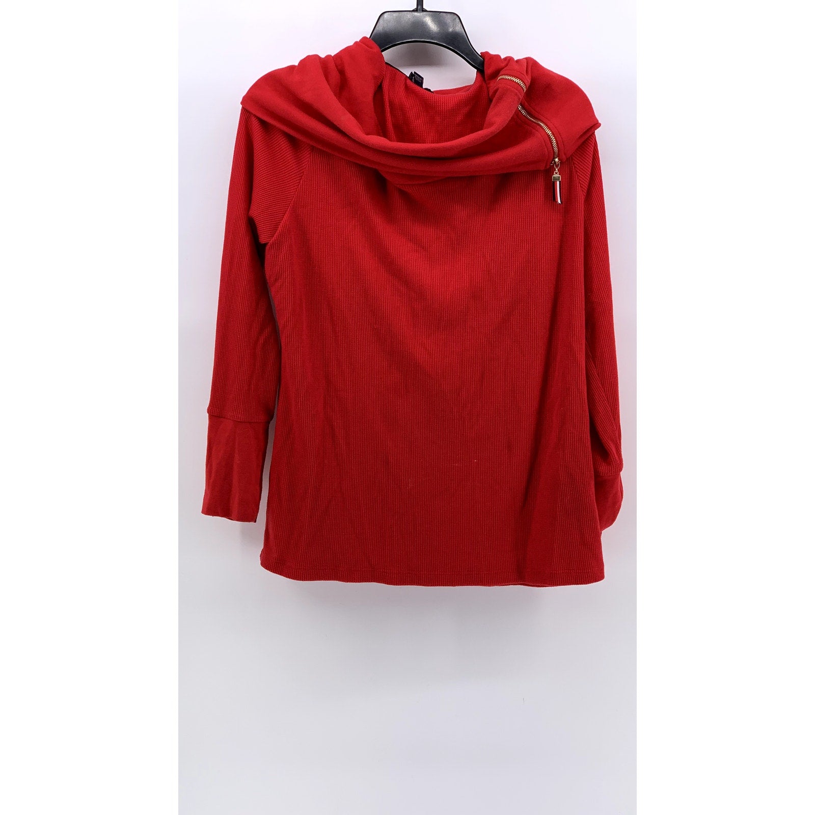 TOMMY HILFIGER Women's Red Cowl-Neck Long Sleeve Sweater SZ L