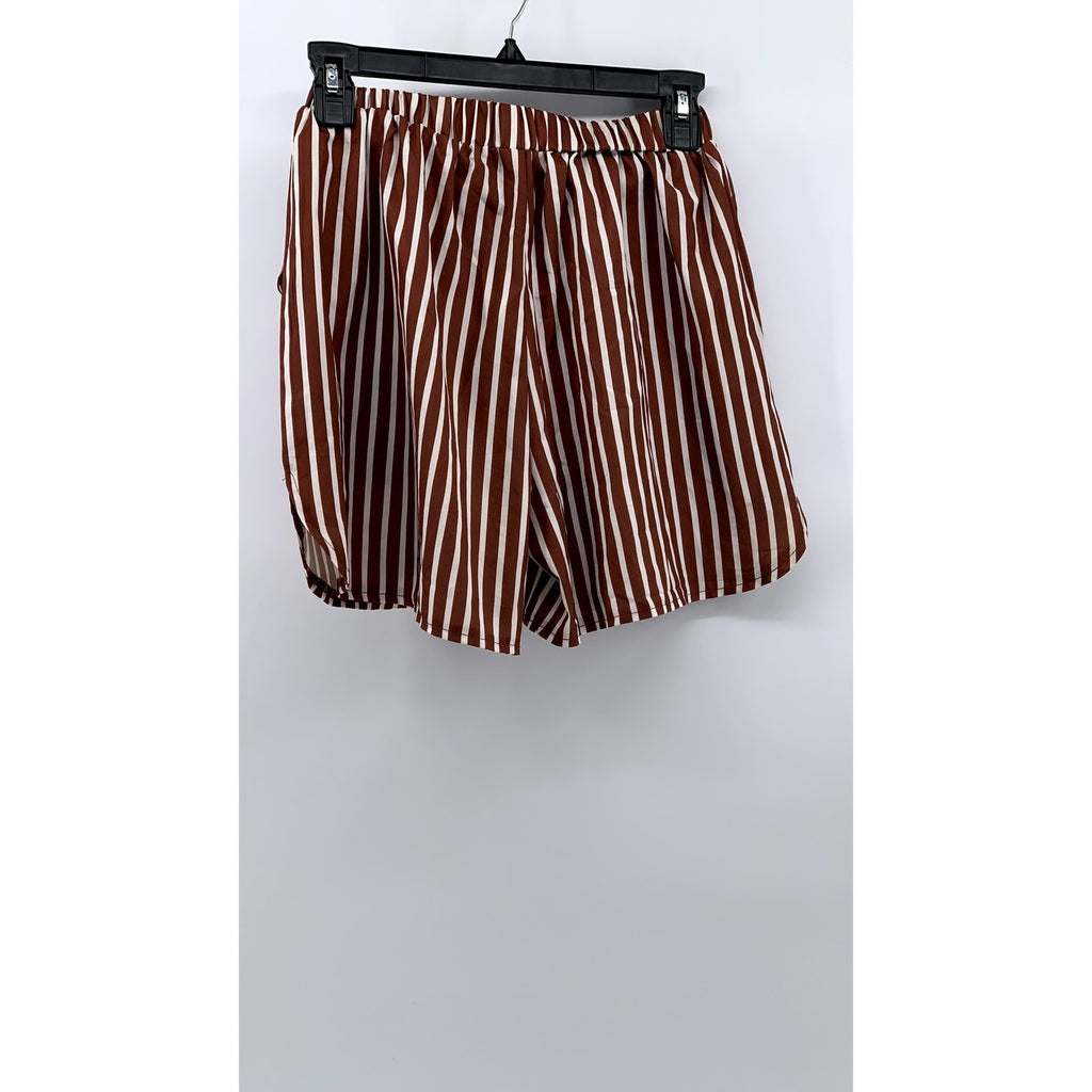 UNBRANDED Women's Brown-White Striped Shorts SZ S