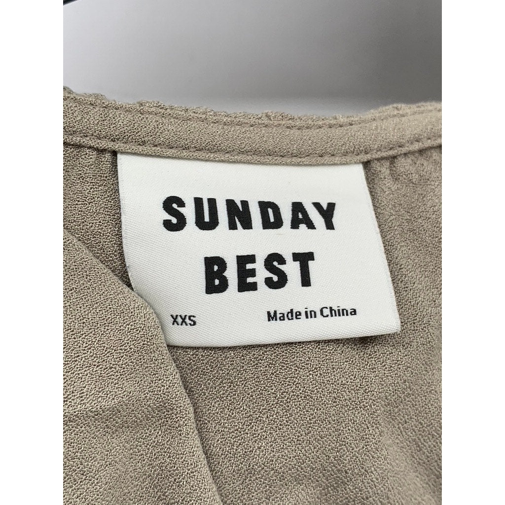 SUNDAY BEST Women's Light Brown Wrap Short Sleeve Ruffle Dress SZ 2XS