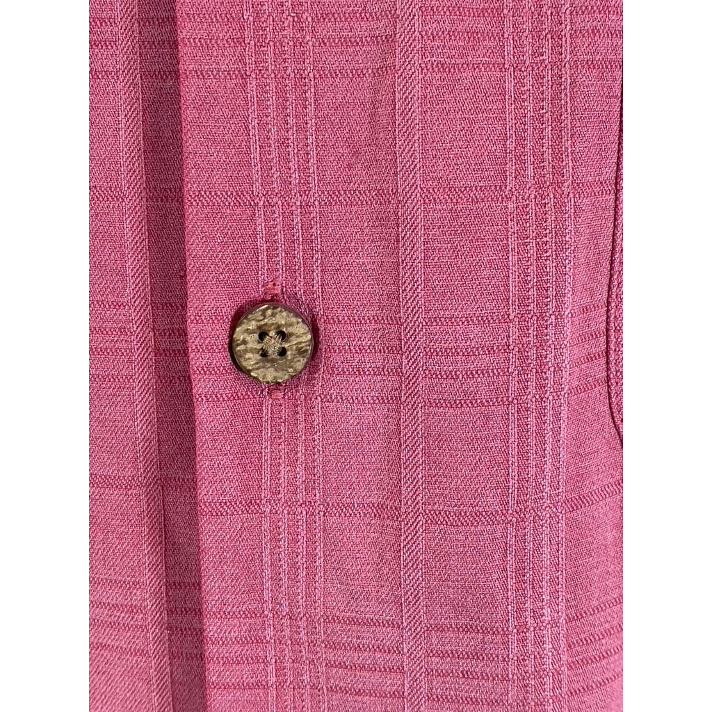 TOMMY BAHAMA Men's Red Textured Silk Vintage Button-Up Short Sleeve SZ L