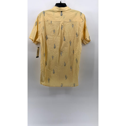 RIPCURL Men's Yellow Cactus Print Amigos Short Sleeve Button-Up Shirt SZ L