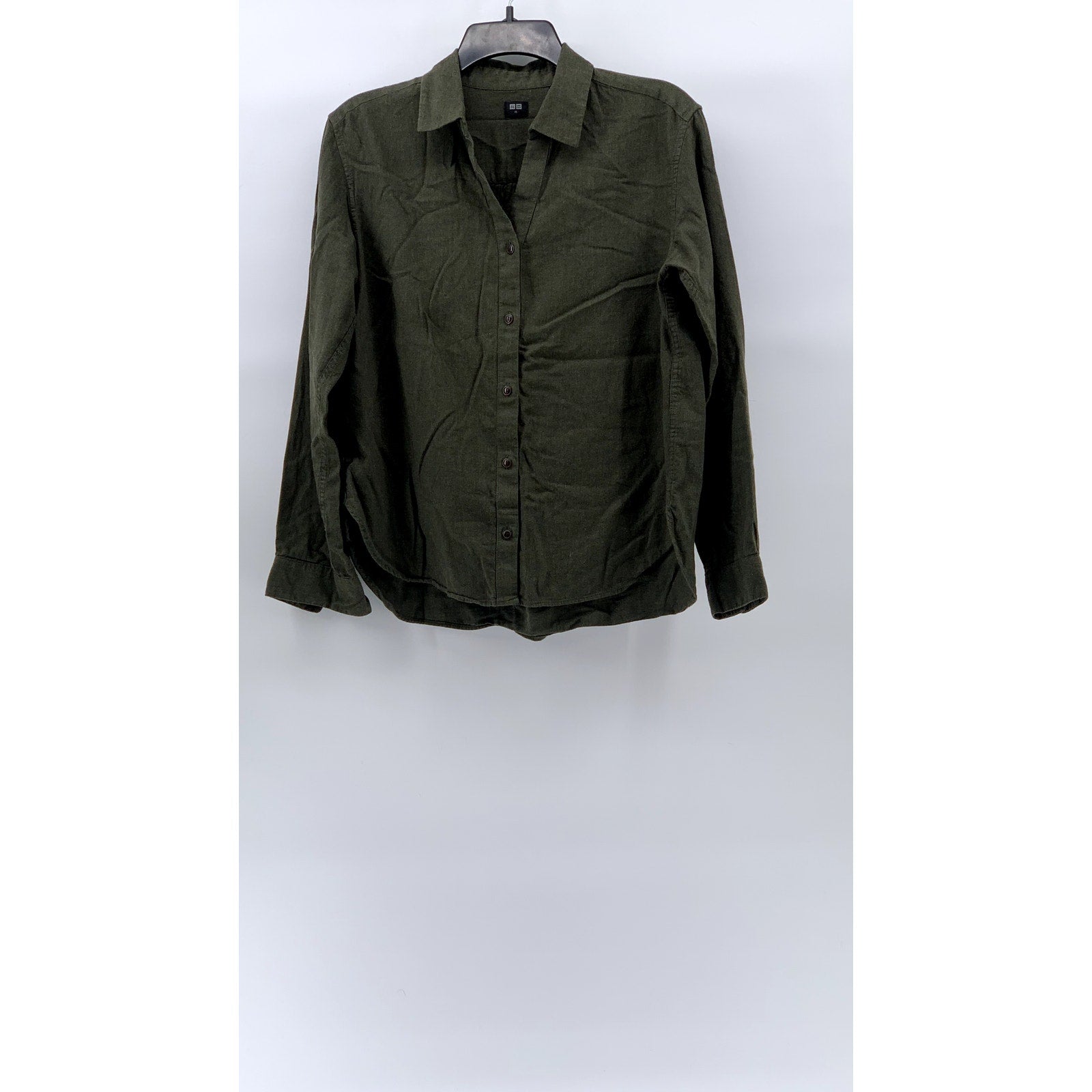 UNIQLO Women's Olive Green Soft Brushed Button-Up Long Sleeve Top SZ XS