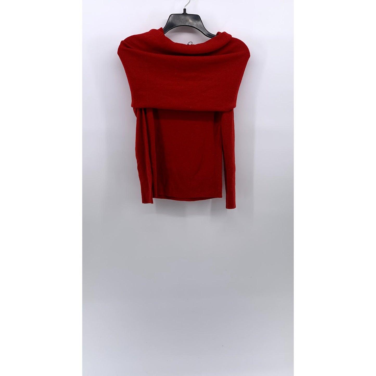 ZARA Women's Red Wool Off-The-Shoulder Fold-Over Long Sleeve Sweater Top SZ S