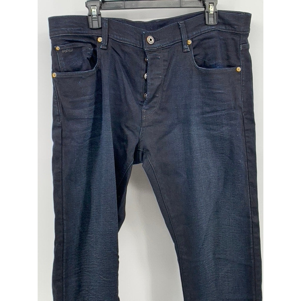 G-STAR RAW Men's Indigo Denim 3301 Slim-Leg Button-Fly Jeans SZ 36X32