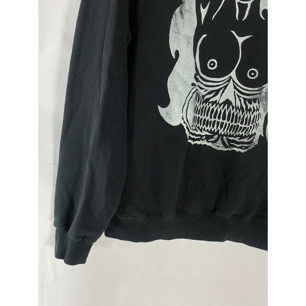 JERZEES NUBLEND Men’s Black-White Graphic Long Sleeve Pullover Hoodie SZ L