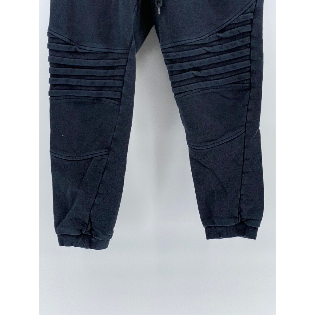 KONUS Men's Washed Black Ribbed Pull-On Drawstring Casual Jogger Pant SZ L