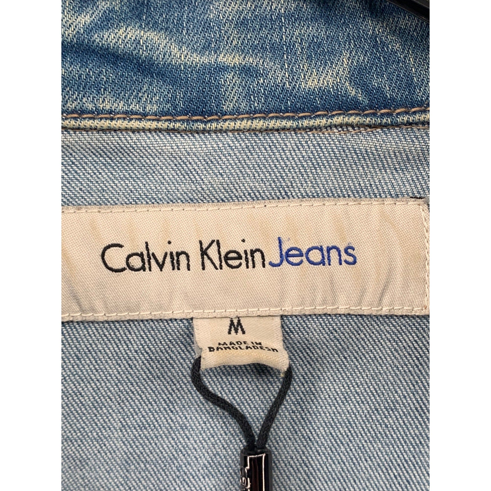 CALVIN KLEIN Women's Blue Denim Logo Button-Up Long Sleeve Trucker Jacket SZ M