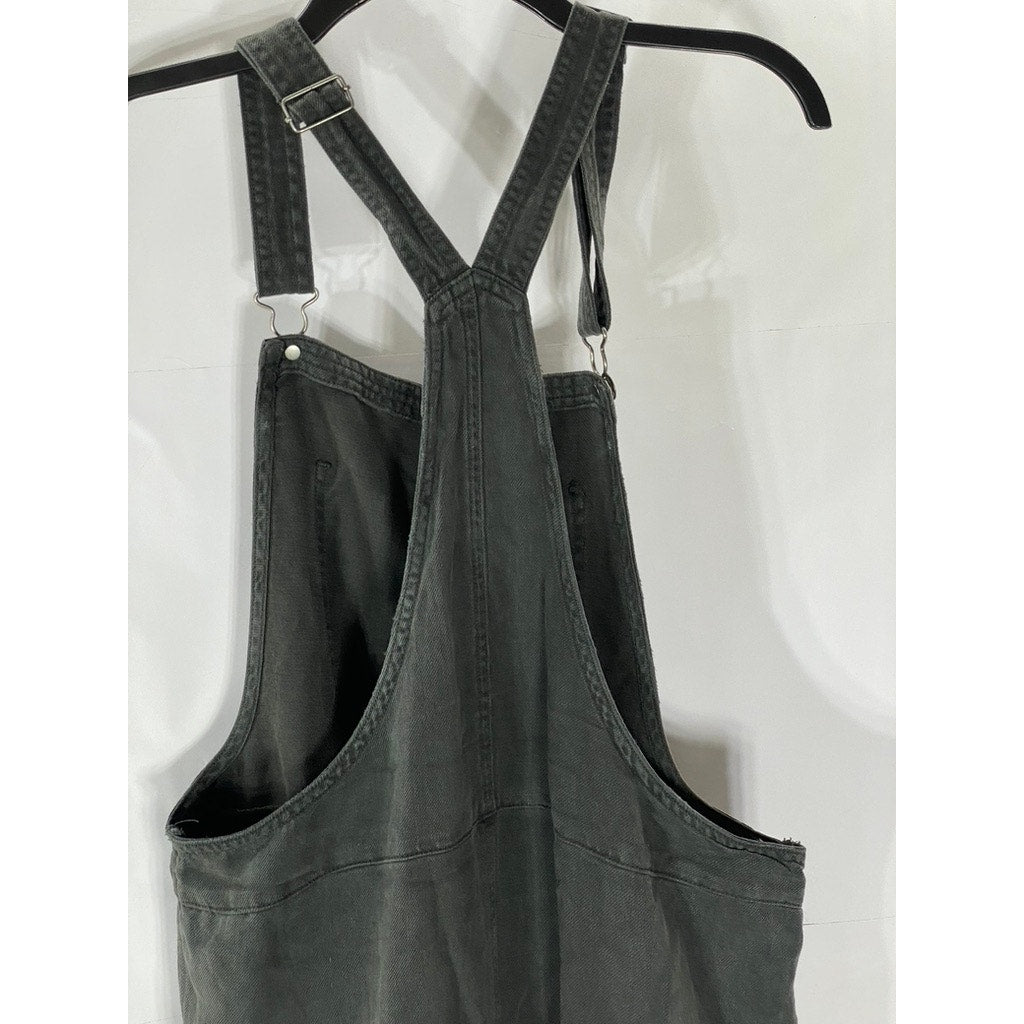 AERIE Women's Washed Black Denim Adjustable Straps Relaxed-Fit Jean Overall SZ M