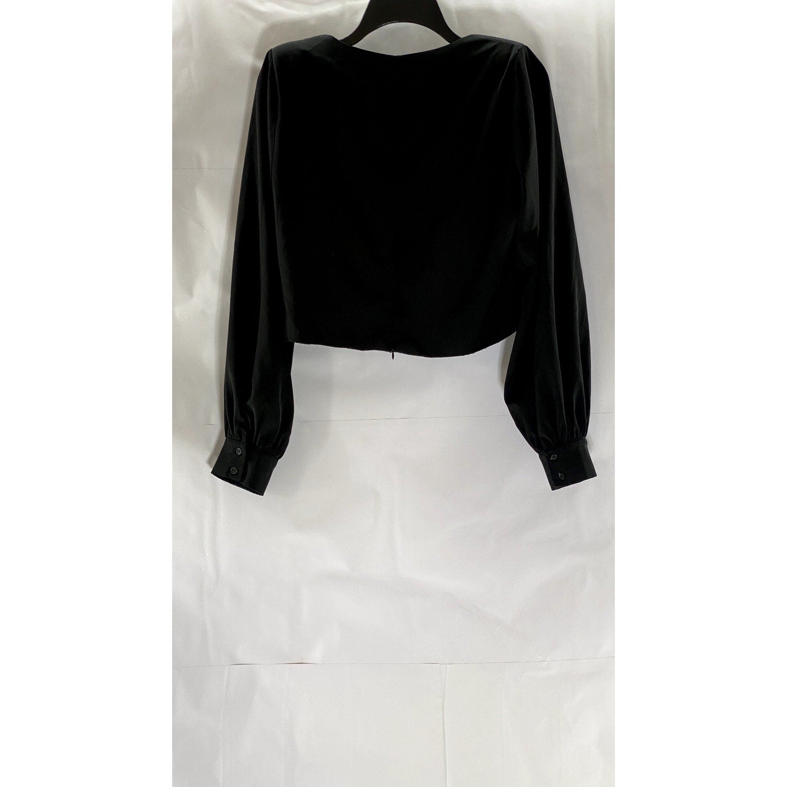 ASTR THE LABEL Women's Black Solid Straight-Neck Long Sleeve Crop Top SZ L