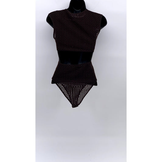 ZARA Women's Brown Mesh Cutout Back Sleeveless Crewneck One-Piece Bodysuit SZ S