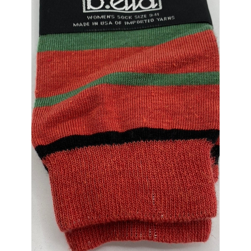 B.ELLA Women's Orange-Green Striped Knit Cotton-Blend Taryn Crew Socks SZ OS