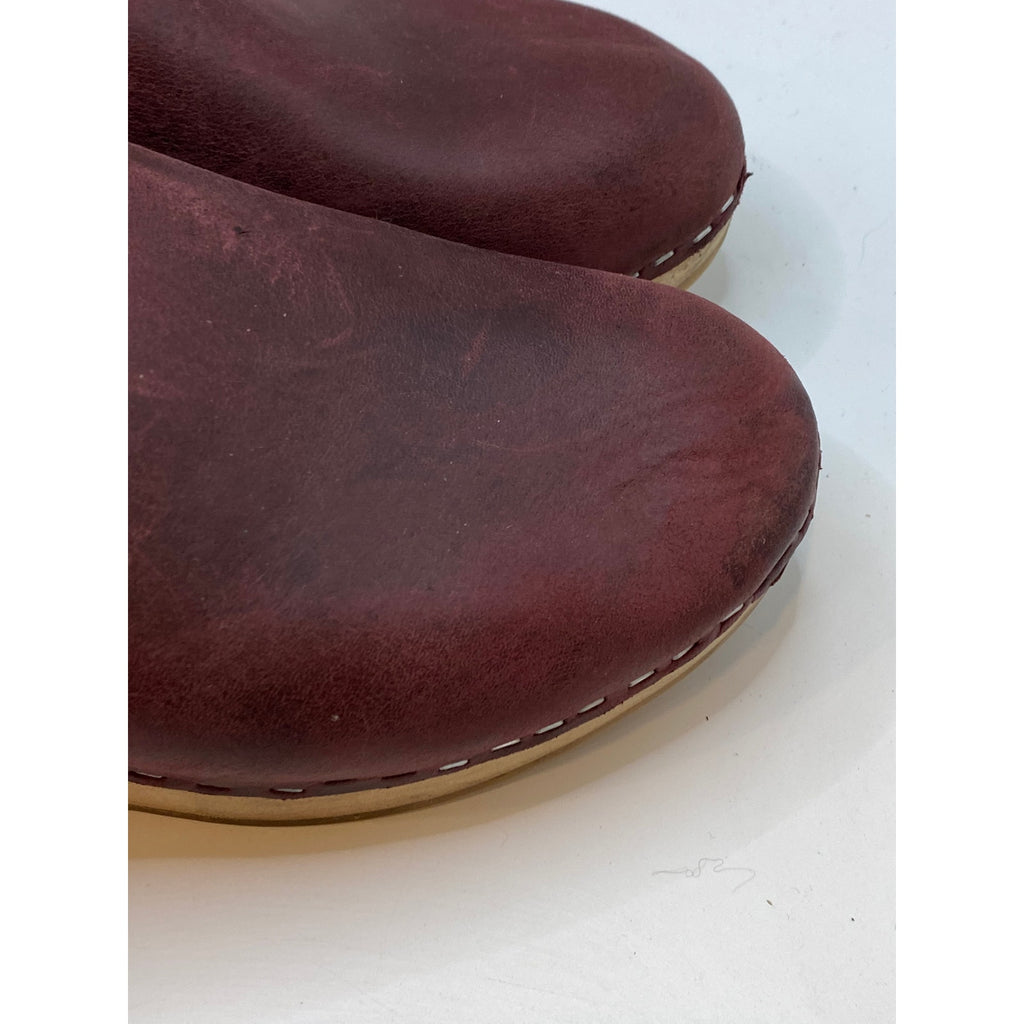 NINA Z Women's Maroon Leather Round Closed Toe Slip-On Wooden Wedge Clog SZ 9