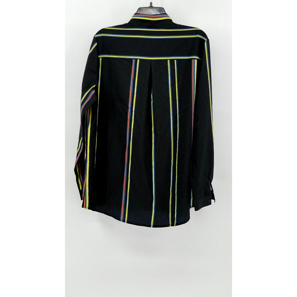 UNBRANDED Men's Black-Green Striped Button-Up Long Sleeve Shirt SZ XL