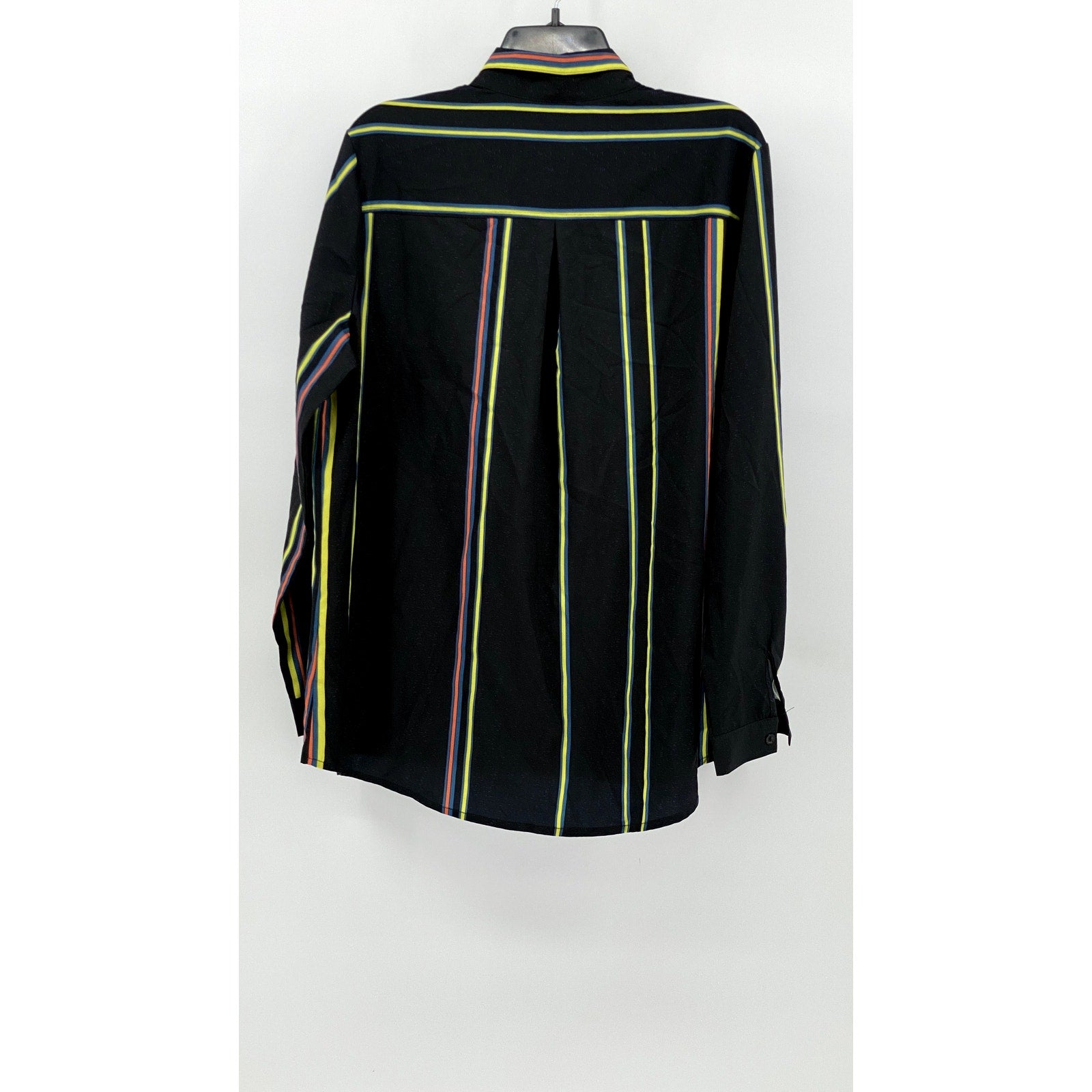 UNBRANDED Men's Black-Green Striped Button-Up Long Sleeve Shirt SZ XL