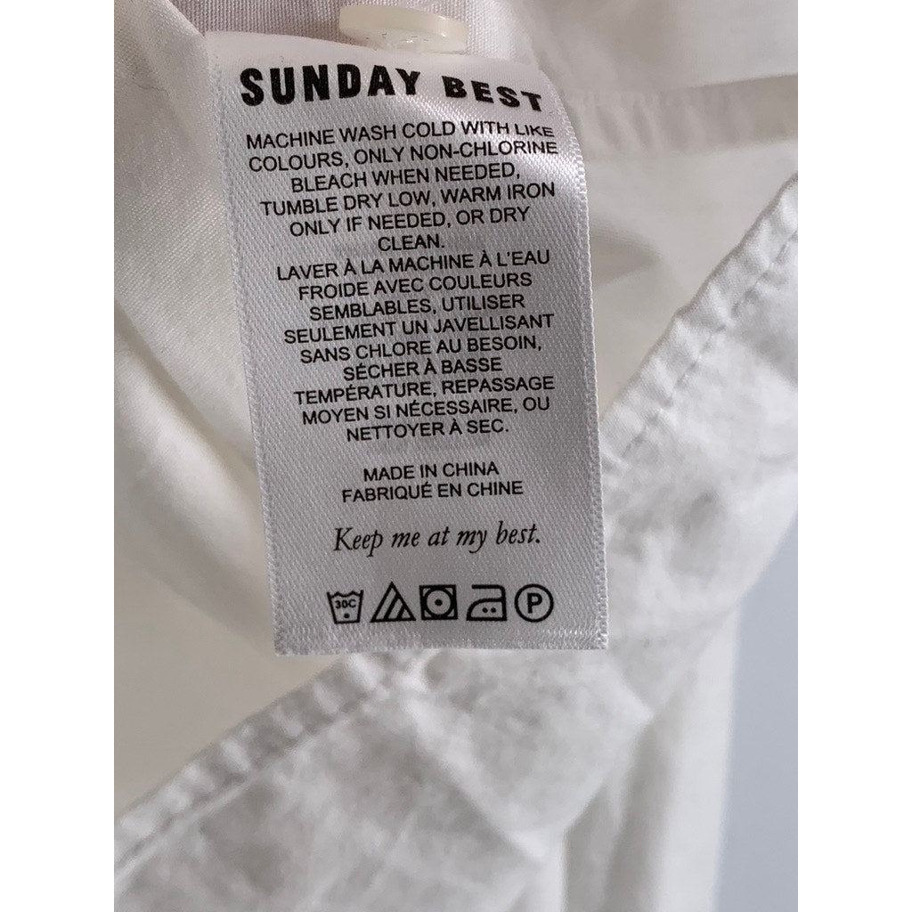 SUNDAY BEST Women's White Button-Up Long Sleeve Collared Cropped Top SZ 3