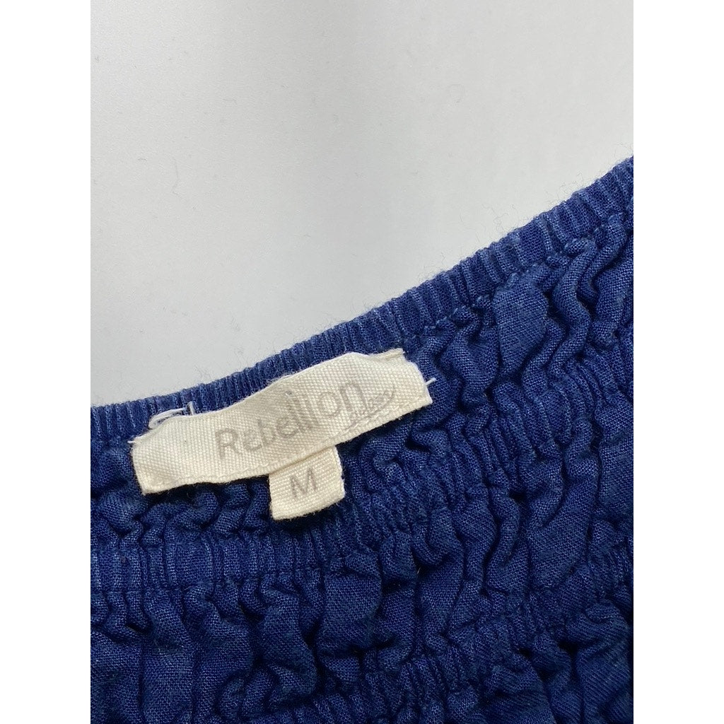 REBELLION Women's Navy Blue Lace-Trim V-Neck Smocked Tank Top SZ M