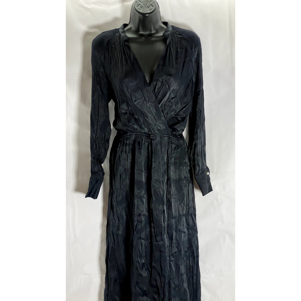 ZARA BASIC Collection Women's Black Surplice Long Sleeve Midi Dress SZ S