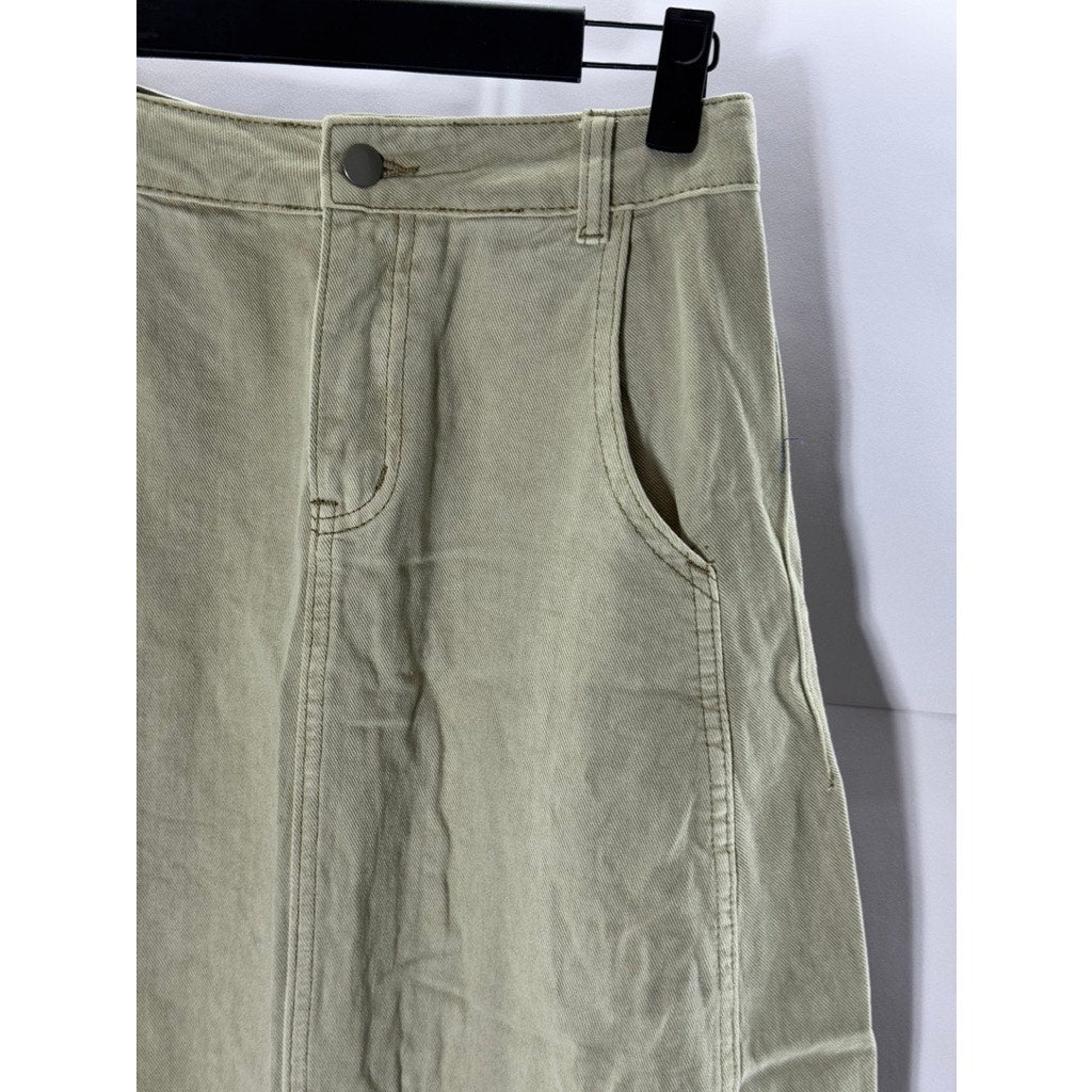 PAZZO Women's Beige Denim A-Line Midi Skirt SZ S