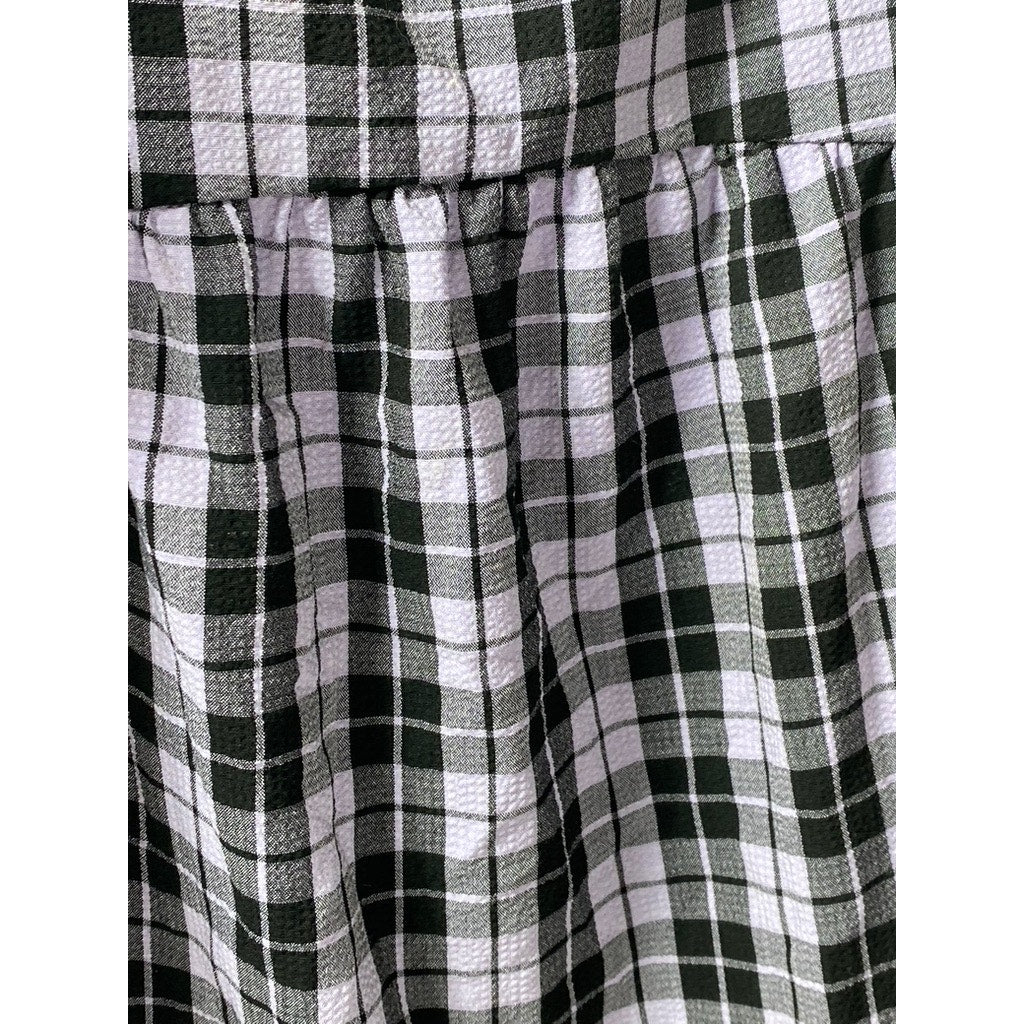 DIVIDED BY H&M Women's Purple-Black Sear Sucker Puff-Sleeve Mini Dress SZ M