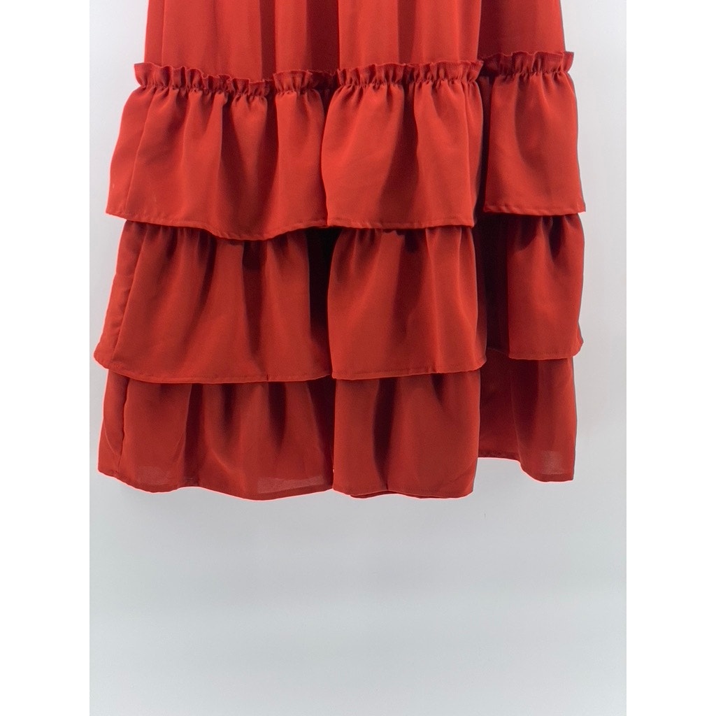UNBRANDED Women's Orange Tiered Pull-On Pocketless A-Line Midi Skirt SZ S