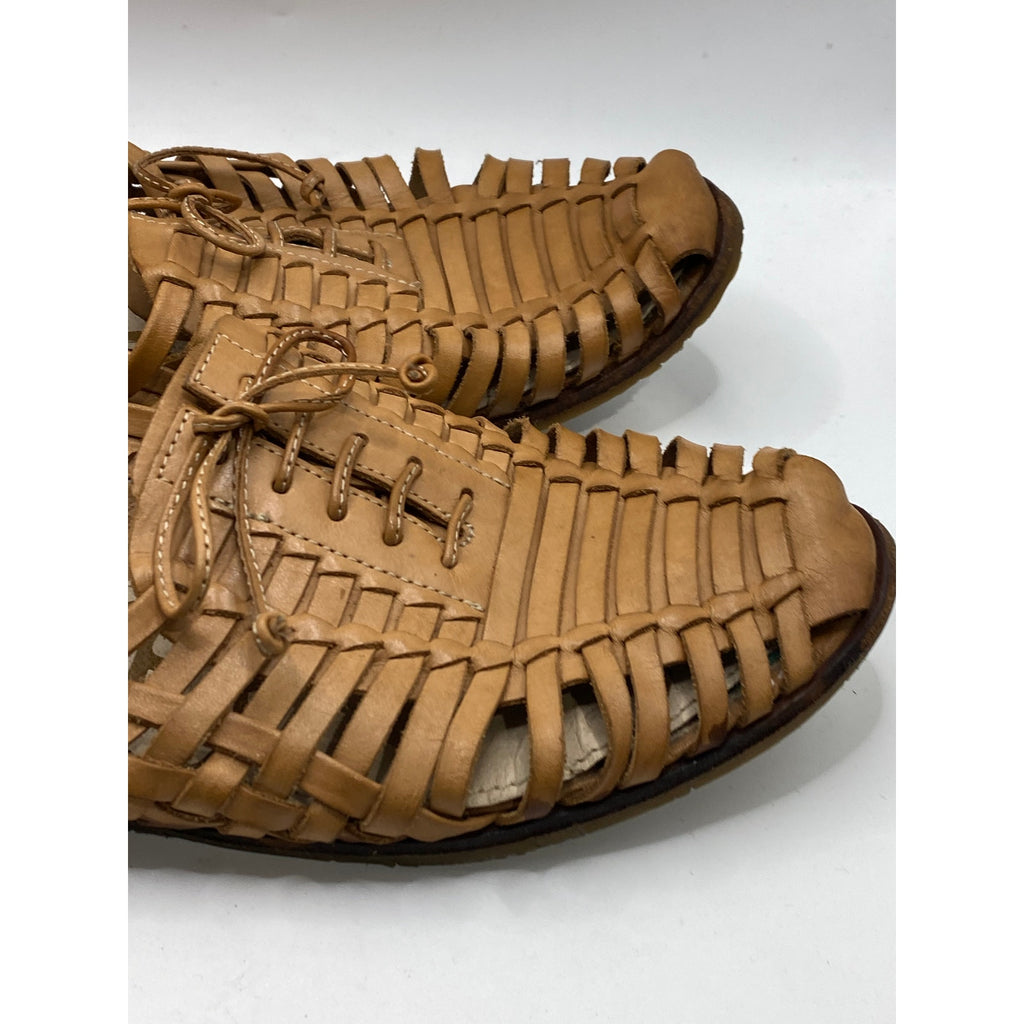 SAM EDELMAN Women's Brown Leather Avianna Lace-Up Huarche Flats SZ 8.5