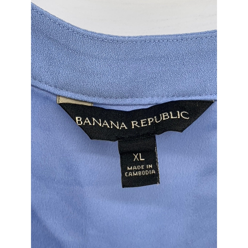 BANANA REPUBLIC Women's Blue V-Neck Short Sleeve Top SZ XL