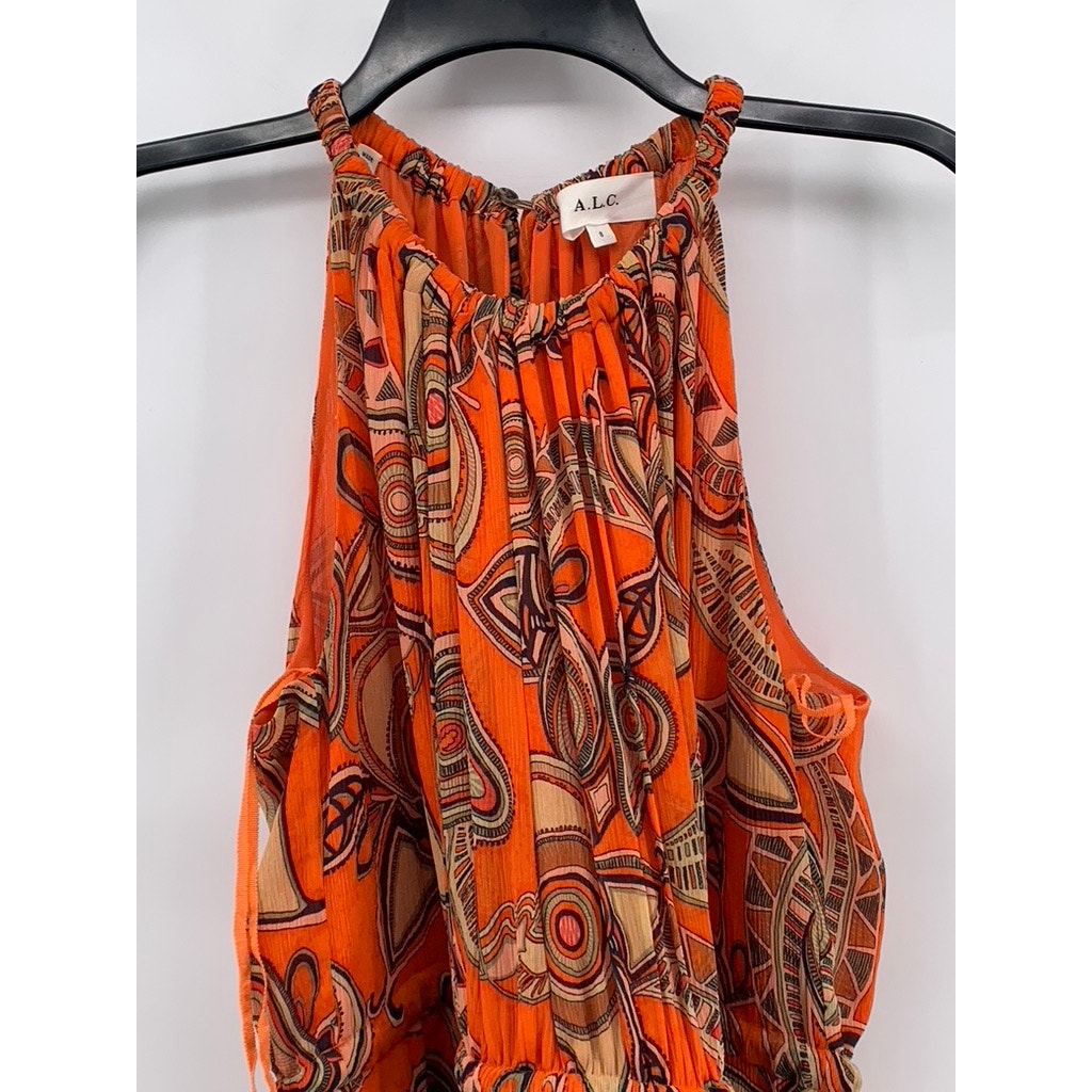 A.L.C Women's Orange Silk Bella Paisley Halter Mini Dress SZ 8