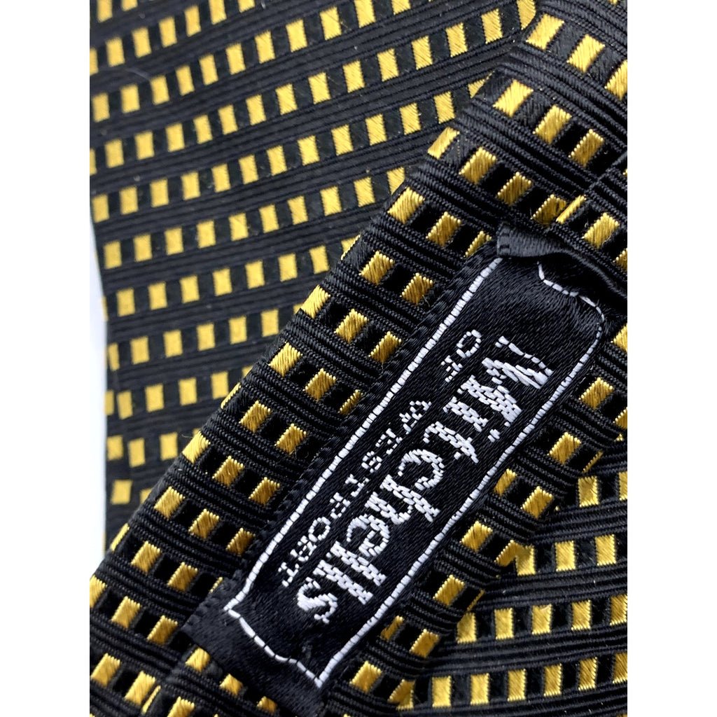 MITCHELLS OF WESTPORT Men's Black & Yellow Gold Silk USA Hand Sewn Tie