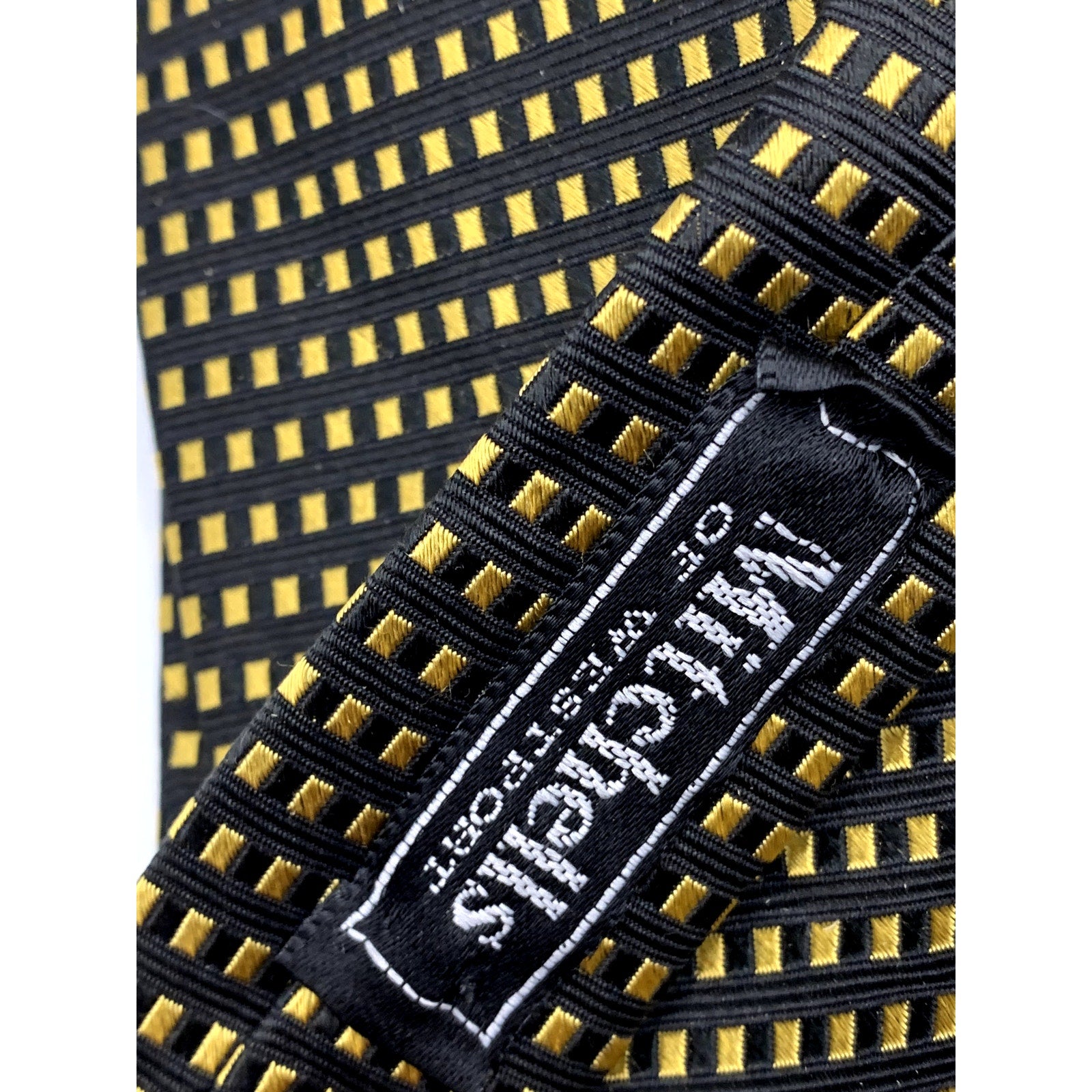 MITCHELLS OF WESTPORT Men's Black & Yellow Gold Silk USA Hand Sewn Tie