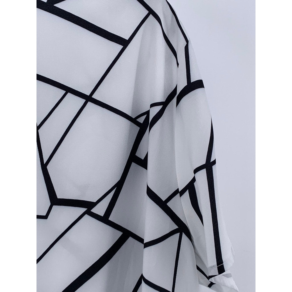 EMERY ROSE Women's White-Black Abstract Print V-Neck Short Sleeve Dress SZ 3XL