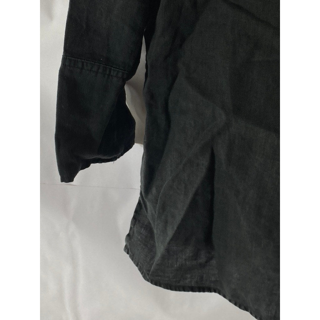 STANDARD JAMES PERSE Women's Black Linen Button-Up Long Sleeve Shirt SZ 1(S)