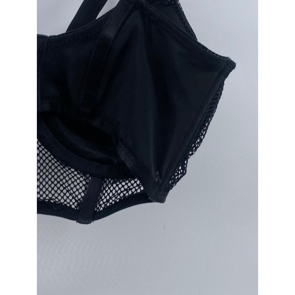 HUNKEMOLLER Women's Black Mesh Strappy Padded Underwire Bra SZ 32D