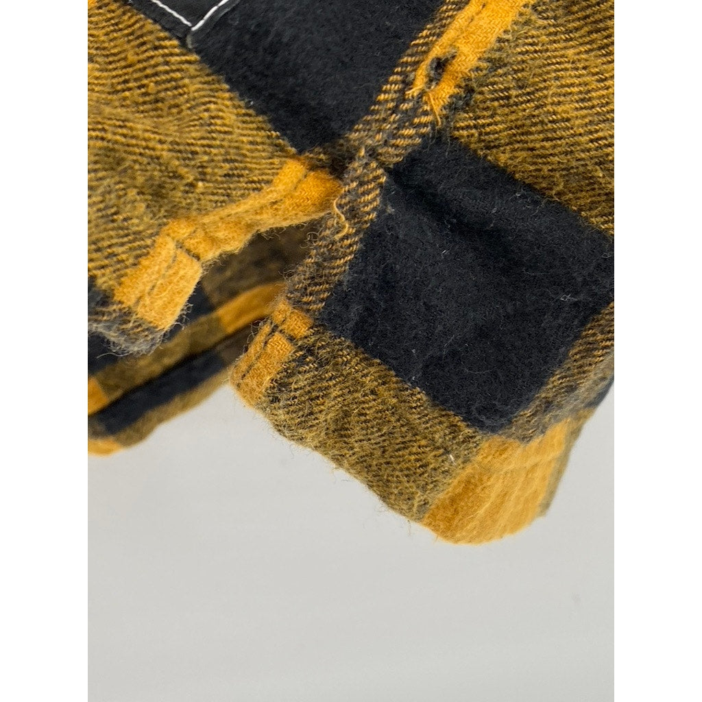 BERSKHA Men's Black-Yellow Plaid Regular-Fit Button-Up Long Sleeve Shirt SZ M