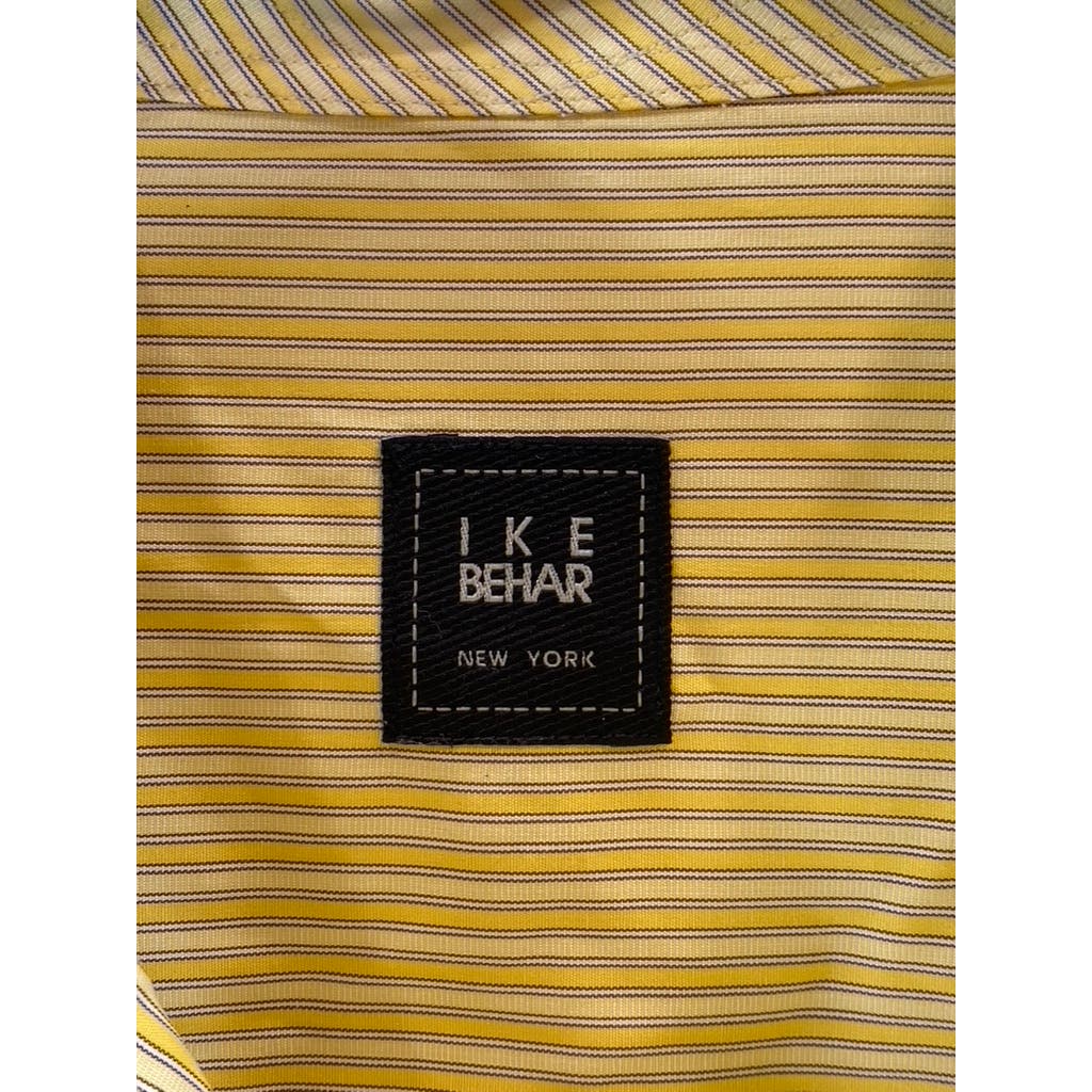 IKE BEHAR Men's Yellow Pinstripe Cotton Button-Up Long Sleeve Shirt SZ L
