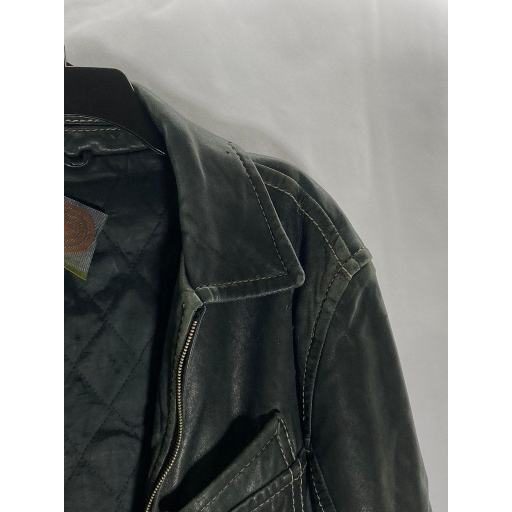 VINTAGE Men's Black Leather Zip-Up jacket SZ S