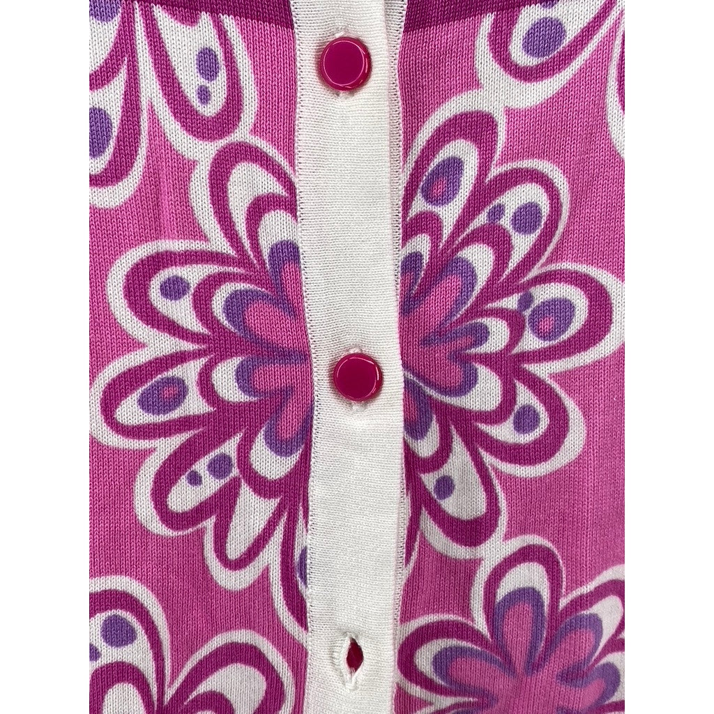 BOB MACKIE Women's Pink Wearable Art Floral Button-Up Long Sleeve Cardigan SZ S