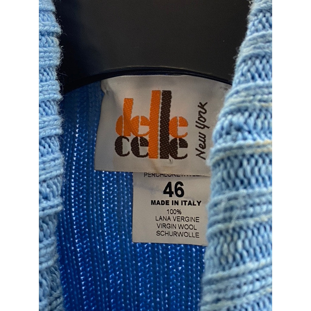 DELLE CELLE Women's Vintage Blue Virgin Wool Knit Turtleneck Sweater SZ 46