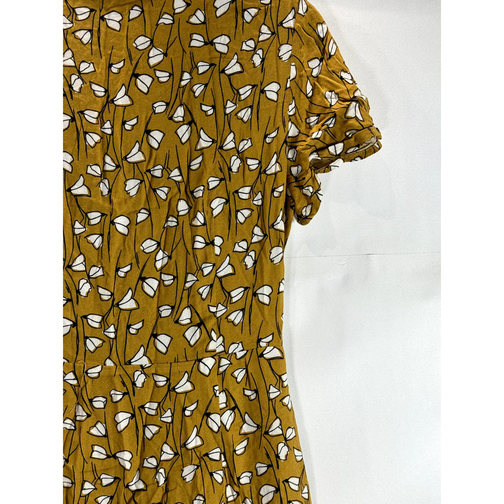 DRESS FORUM Los Angeles Women's Yellow Print V-Neck Short Sleeve Wrap Dress SZ S