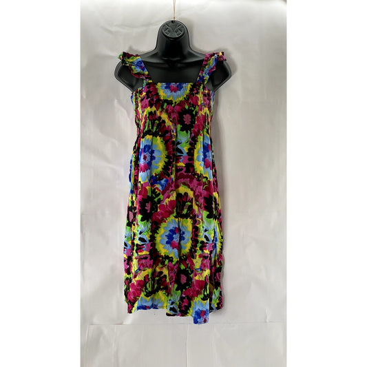 UNBRANDED Women's Multicolor Tie-Dye Print Smocked Ruffle Sleeve Dress SZ S