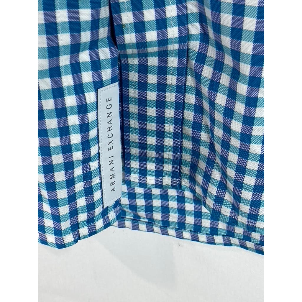 A|X ARMANI EXCHANGE Men's Blue Mini Check Regular-Fit Button-Up Shirt SZ XL
