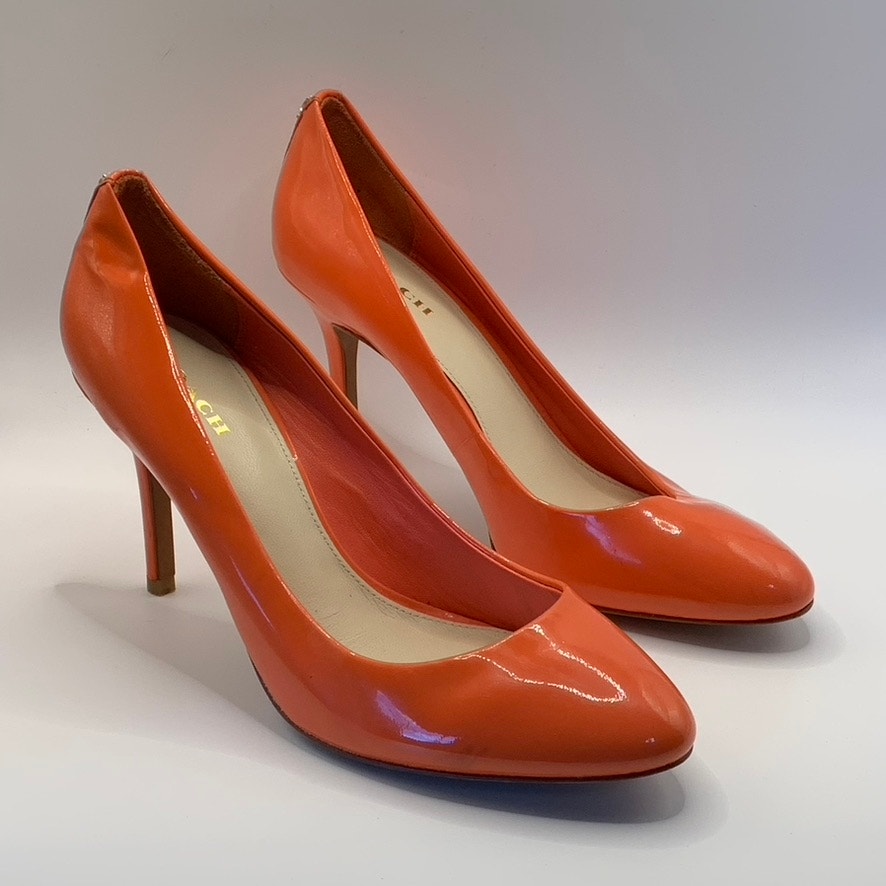 COACH Women's Orange Nala Patent Leather Round-Toe Slip-On Pumps SZ 7.5