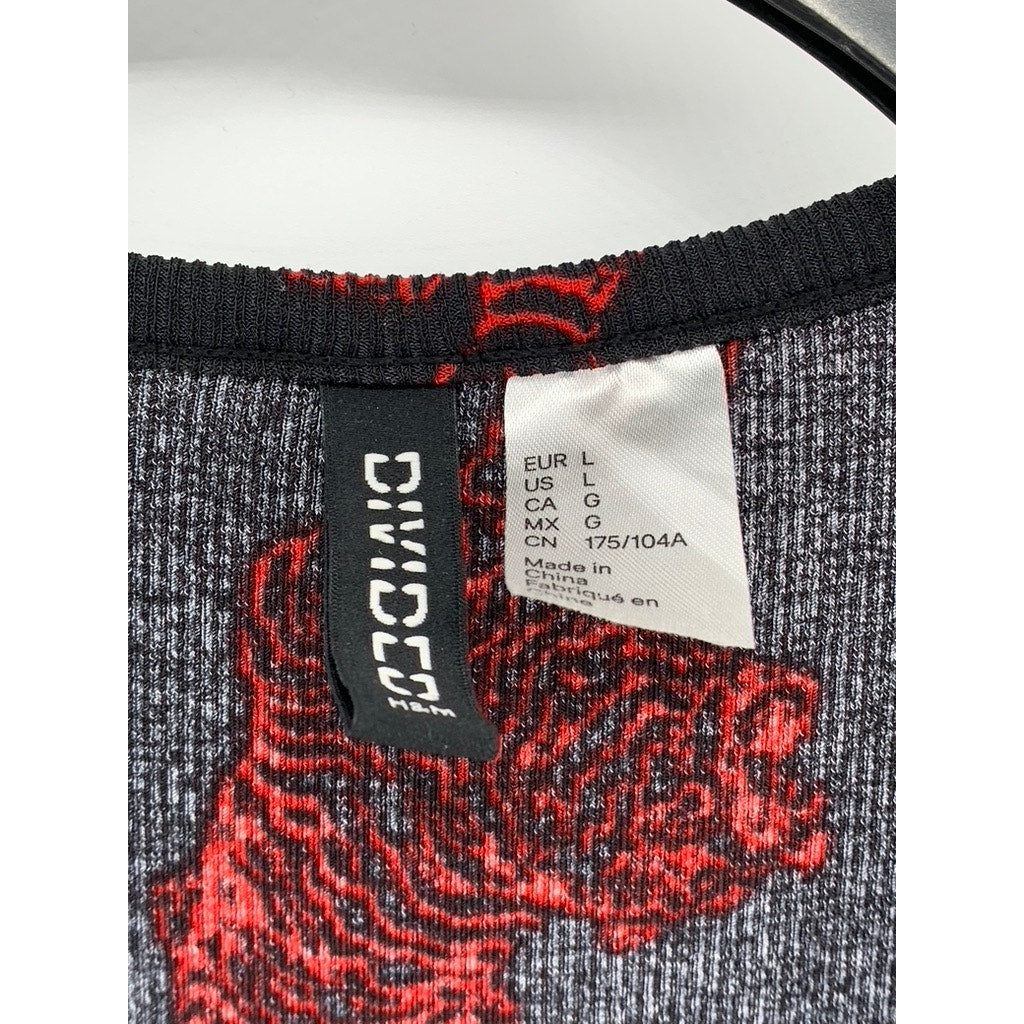DIVIDED By H&M Women's Black-Red Printed Drawstring Cinched Bodycon Dress SZ L
