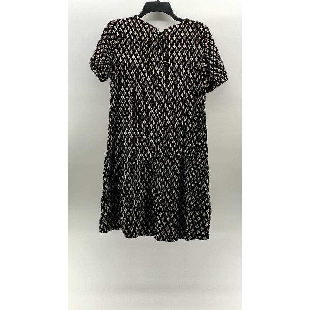 FATFACE Women's Black Printed Crewneck Short Sleeve Simone Knee Length Dress SZ8