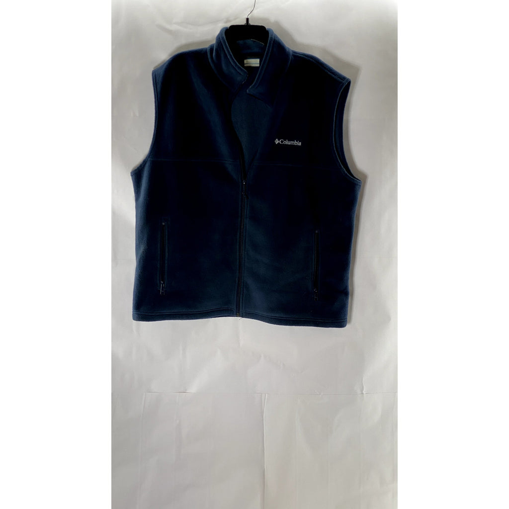 COLUMBIA Men's Navy Steen Mountain Fleece Zipper-Pocket Zip-Up Vest SZ XL
